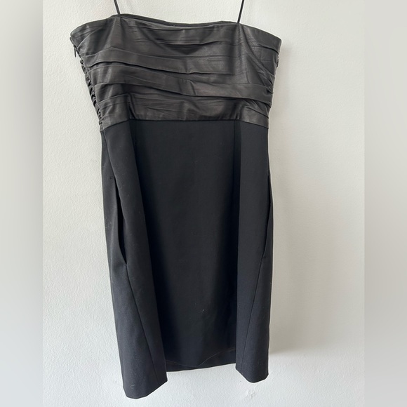 $415 Theory Amandine Chateau Strapless Lamb Leather & Wool Twill Mini Dress 2 ❤️ - Picture 8 of 10